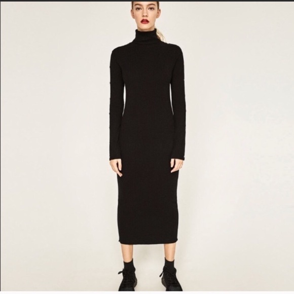 LAST NWT ZARA LONG DRESS WITH SNAP BUTTON SLEEVES WARM - Picture 5 of 12